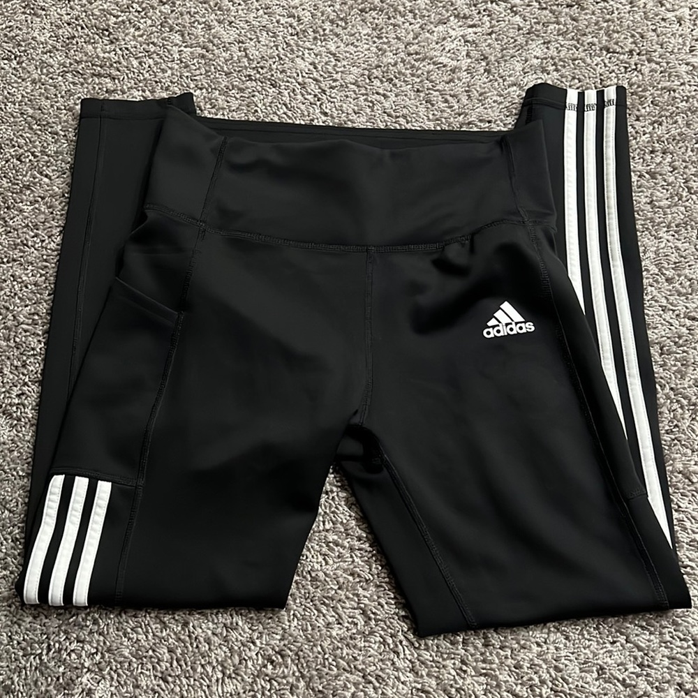 Black and white striped Adias leggings